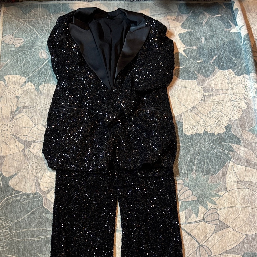 Express Black Sequin Pantsuit